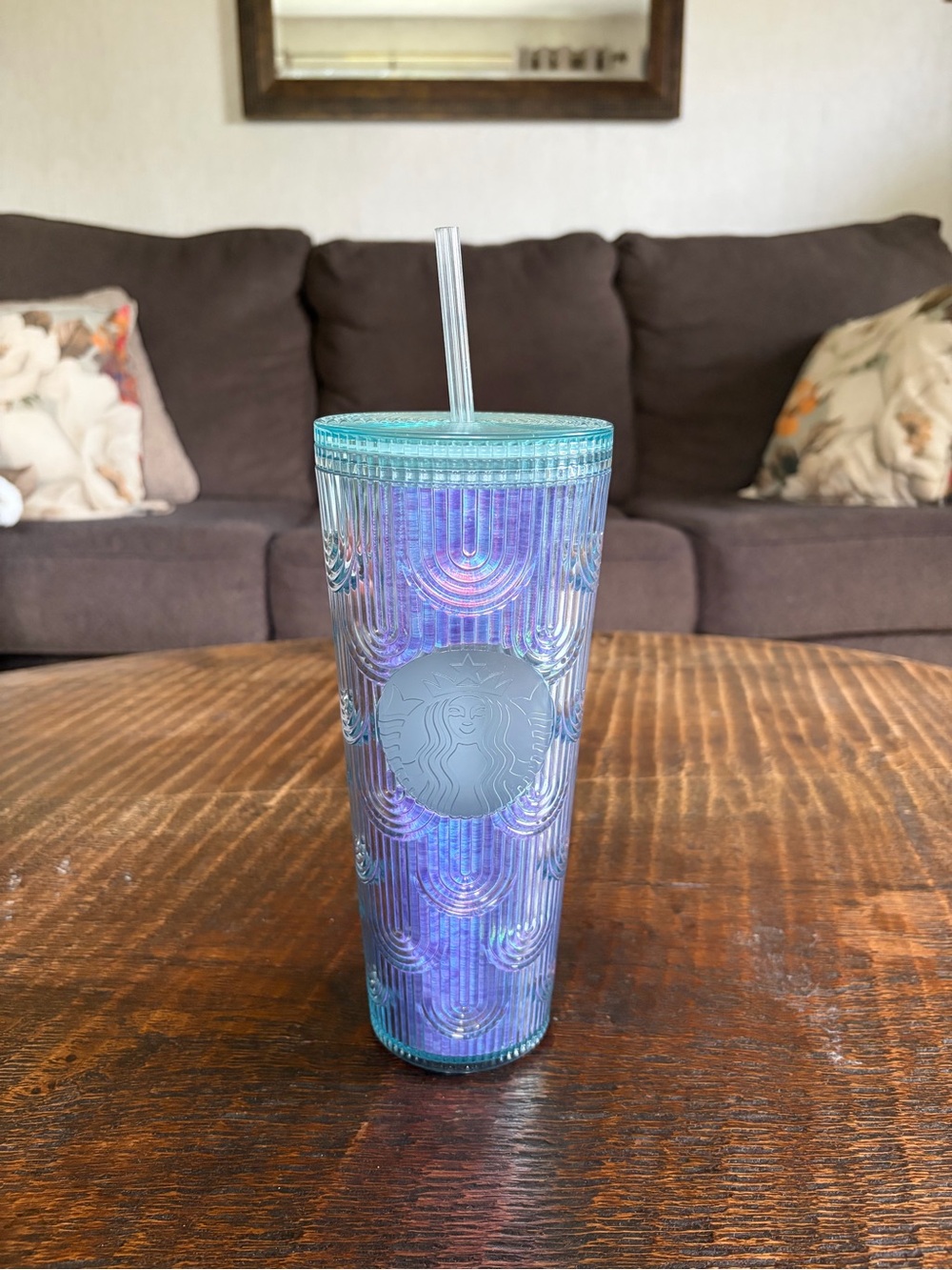 Starbucks Iridescent Aqua-Blue Tumbler with Clear Straw